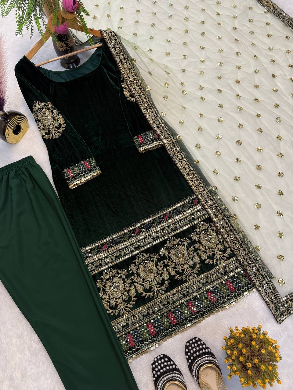 Regal Emerald Velvet Trouser Suit